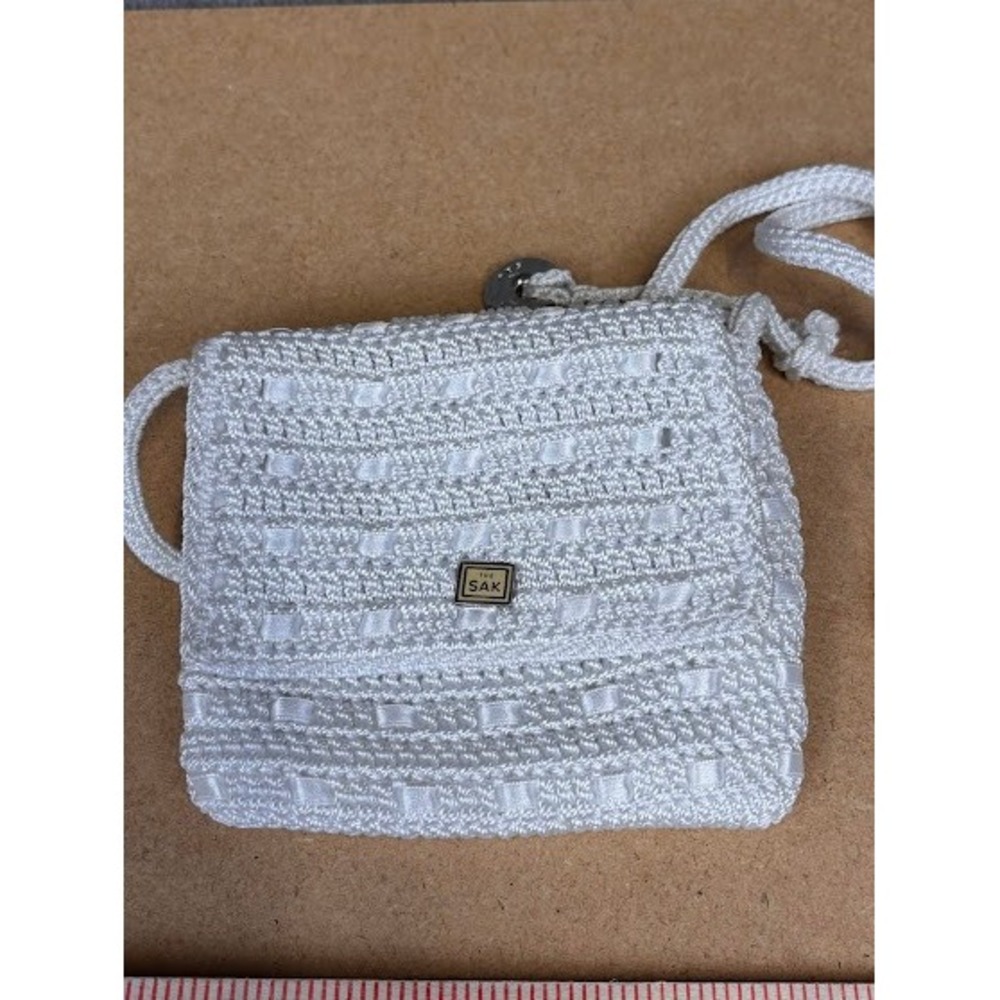 The‎ Sak White Crochet Ribbon Woven Small Crossbody Bag Flap Closure Boho - Picture 10 of 10